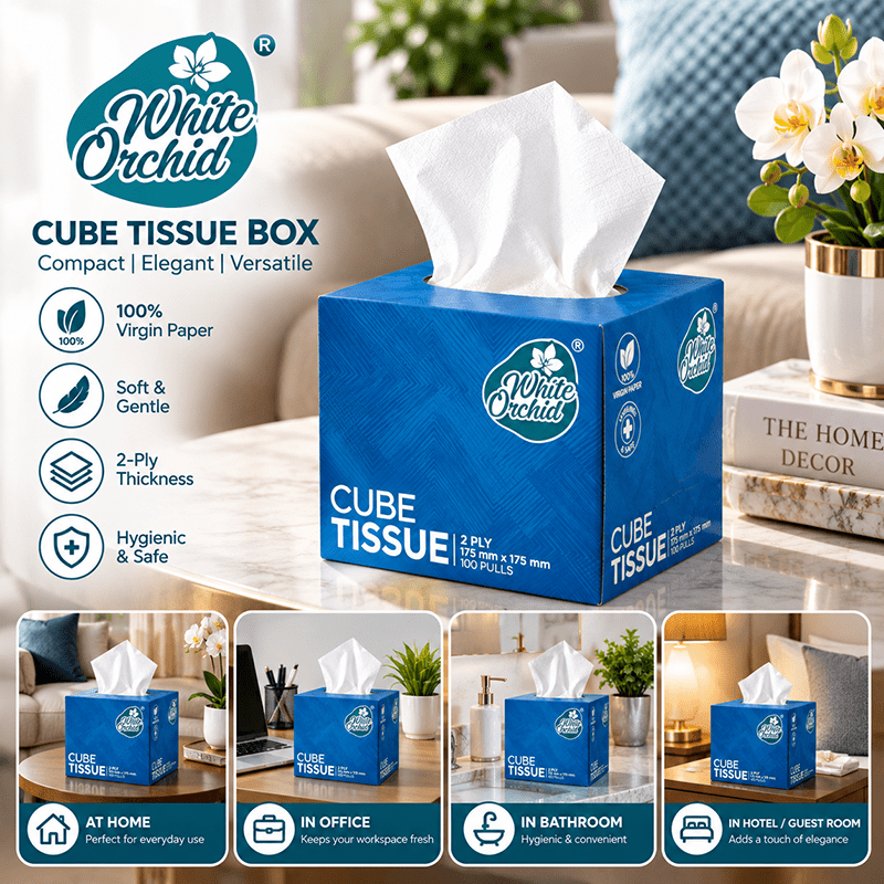 Application of Cube Tissue Box in hotels, restaurants and offices - White Orchid