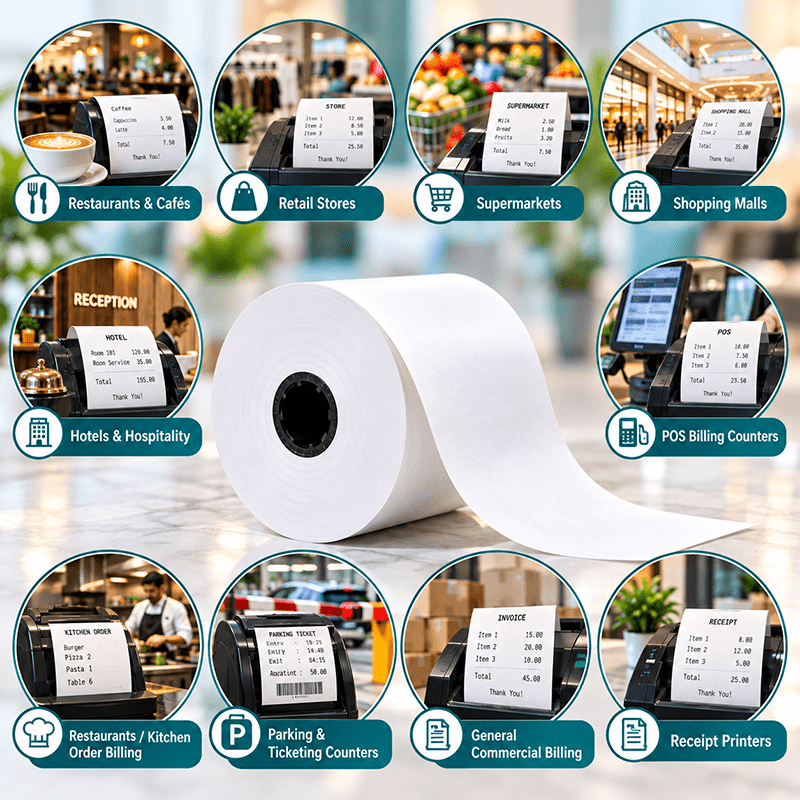 Application of Thermal Roll 3 1/8 Inch x 150 ft in hotels, restaurants and offices - White Orchid
