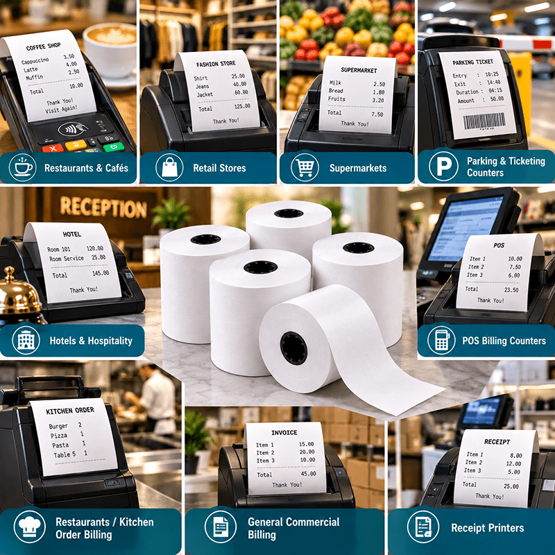 Application of Thermal Roll 2 1/4 Inch x 50 ft in hotels, restaurants and offices - White Orchid