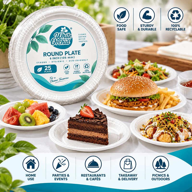Application of Bagasse Round Plate 6 Inch in hotels, restaurants and offices - White Orchid