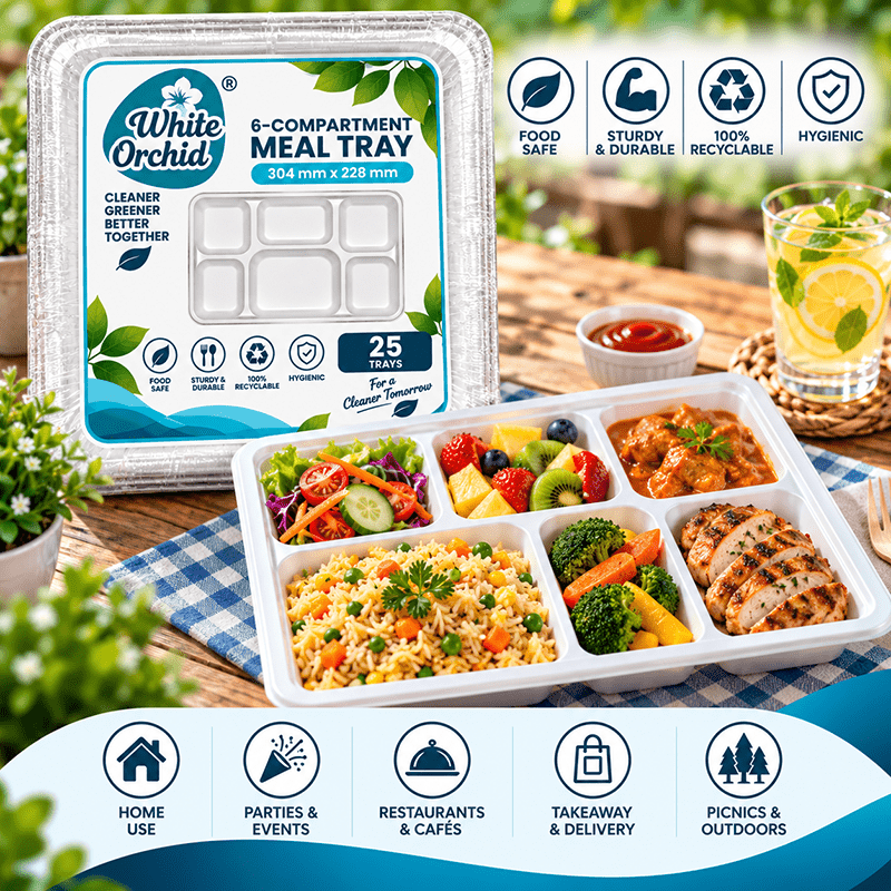 Application of Bagasse 6 Compartment Meal Tray in hotels, restaurants and offices - White Orchid