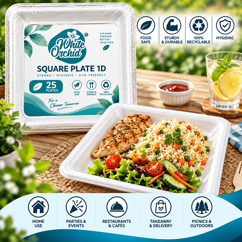 Application of Bagasse Square Plate 1D Tray in hotels, restaurants and offices - White Orchid