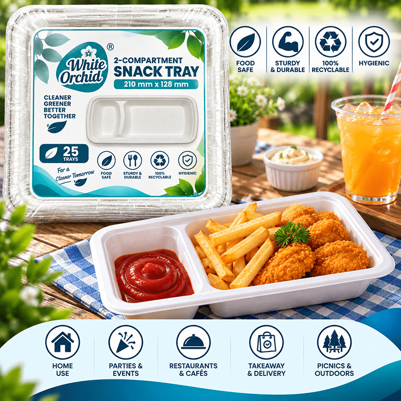 Application of Bagasse 2 Compartment Snack Tray in hotels, restaurants and offices - White Orchid