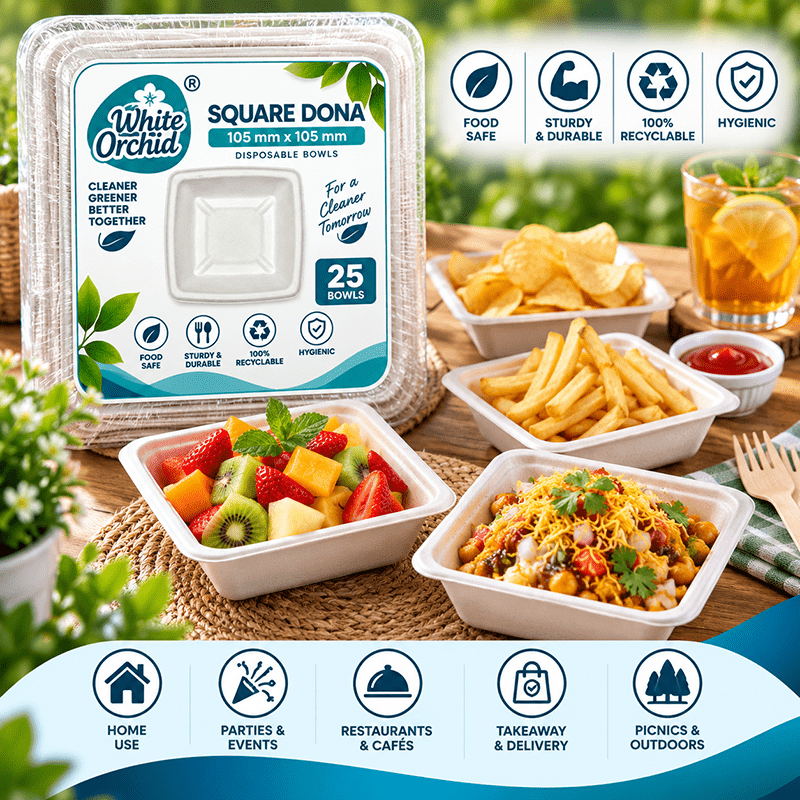 Application of Bagasse Square Bowl 120 ml in hotels, restaurants and offices - White Orchid