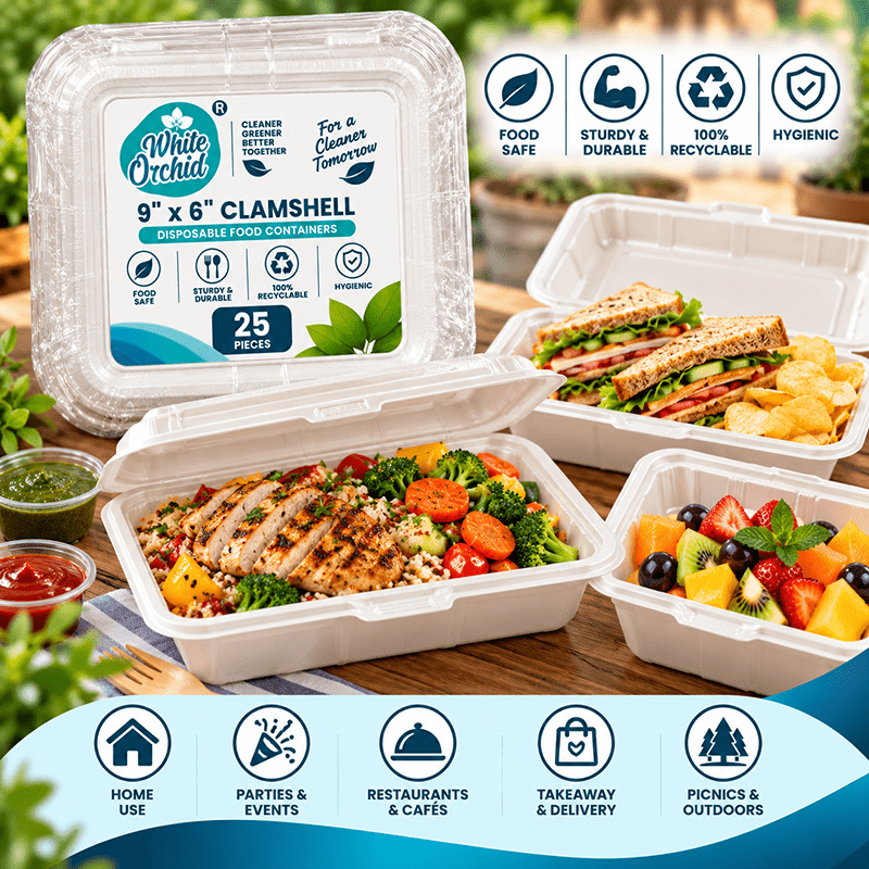Application of Bagasse Clamshell 9 x 6 Inch in hotels, restaurants and offices - White Orchid