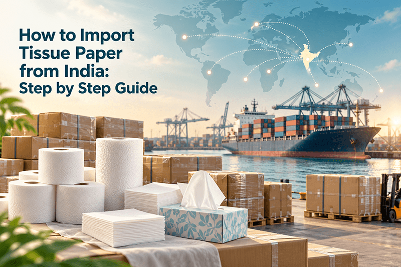 Import tissue paper from India, toilet rolls and napkins packed for export