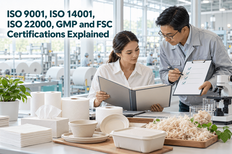 ISO GMP and FSC certifications for tissue and bagasse importers