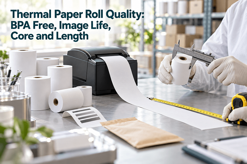 Thermal paper roll quality check of BPA free POS rolls