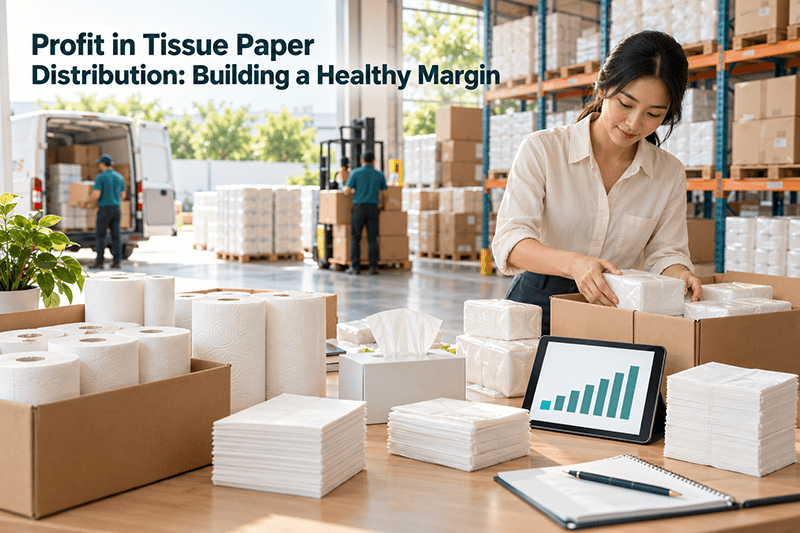 Profit in tissue paper distribution with toilet rolls and napkins