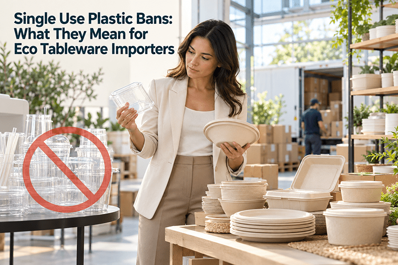 Single use plastic ban replaced by compostable bagasse eco tableware