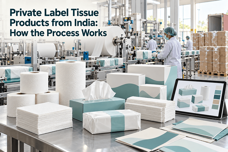 Private label tissue products from India in custom printed poly bags