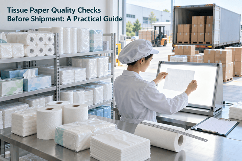 Tissue paper quality checks before shipment, weighing sheets for GSM