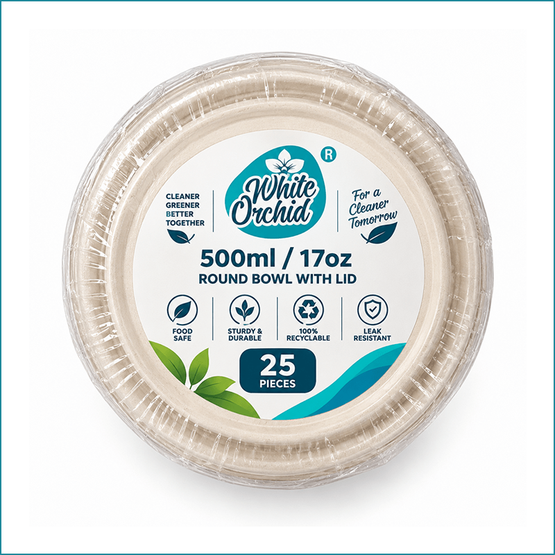 Manufacturer Exporter of Bagasse Round Container 500 ml in Ahmedabad - India