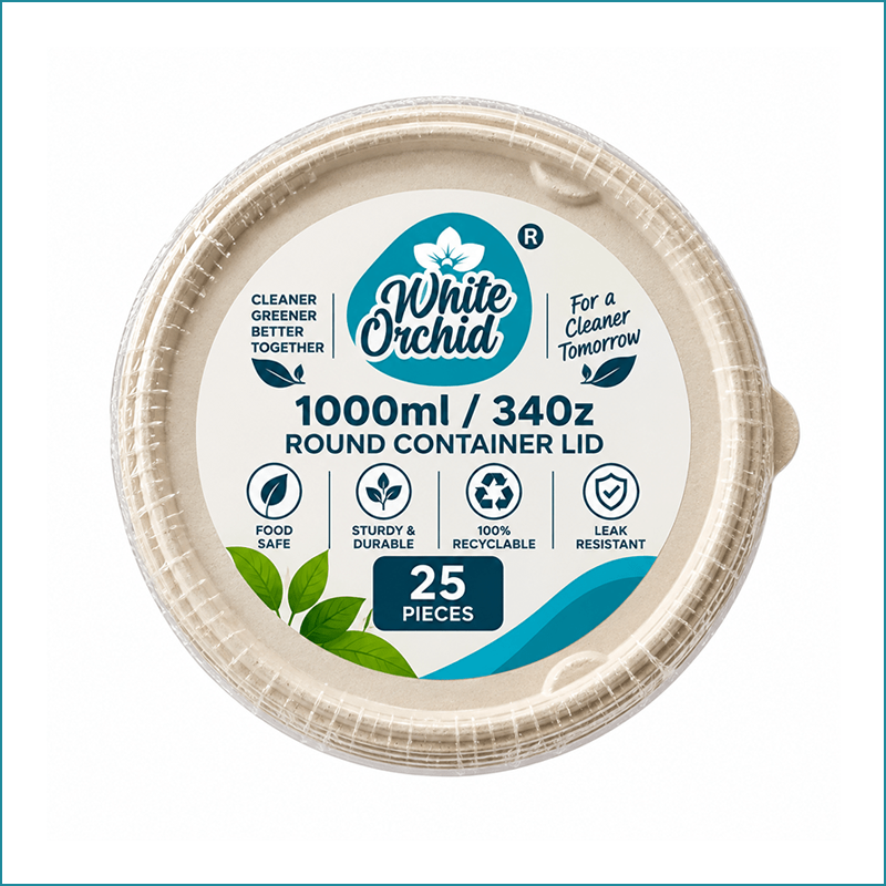 Manufacturer Exporter of Bagasse Round Container Lid 1000 ml in Ahmedabad - India