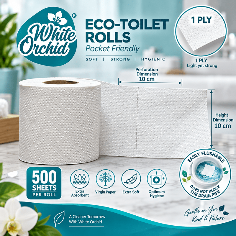 Eco Toilet Rolls manufacturer and exporter in Ahmedabad India - White Orchid close up