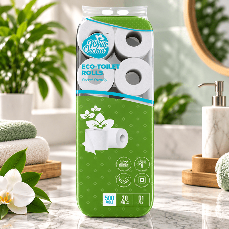 Eco Toilet Rolls pack of 20 rolls exporter from India to Germany - White Orchid