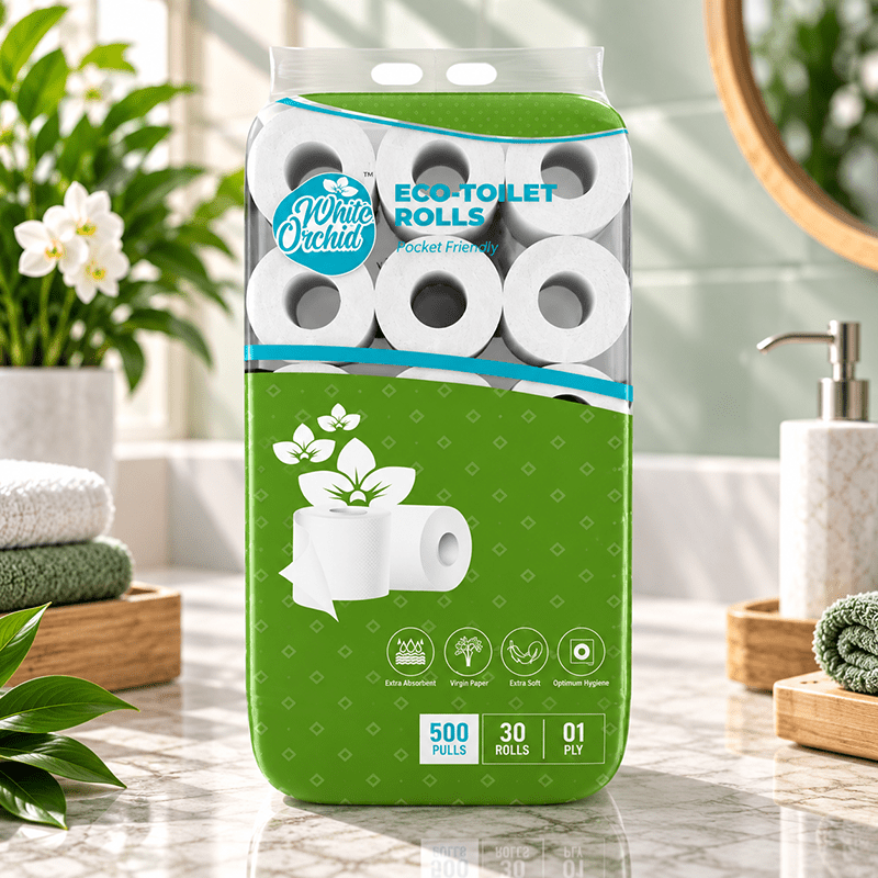 Eco Toilet Rolls pack of 30 rolls exporter from India to Oman - White Orchid