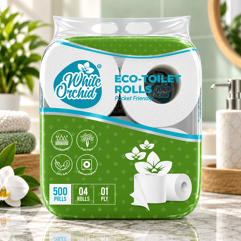 Eco Toilet Rolls pack of 4 rolls exporter from India to USA - White Orchid
