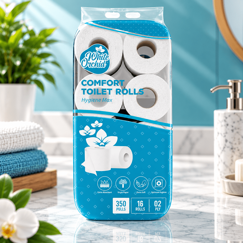 Comfort Toilet Rolls 350 pack of 16 rolls exporter from India to Australia - White Orchid