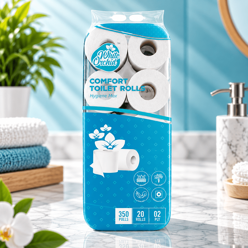 Comfort Toilet Rolls 350 pack of 20 rolls exporter from India to Germany - White Orchid