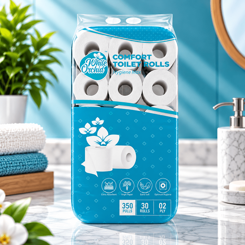 Comfort Toilet Rolls 350 pack of 30 rolls exporter from India to Oman - White Orchid