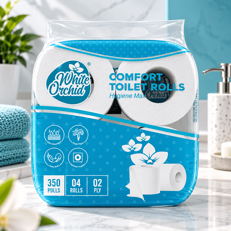 Comfort Toilet Rolls 350 pack of 4 rolls exporter from India to USA - White Orchid