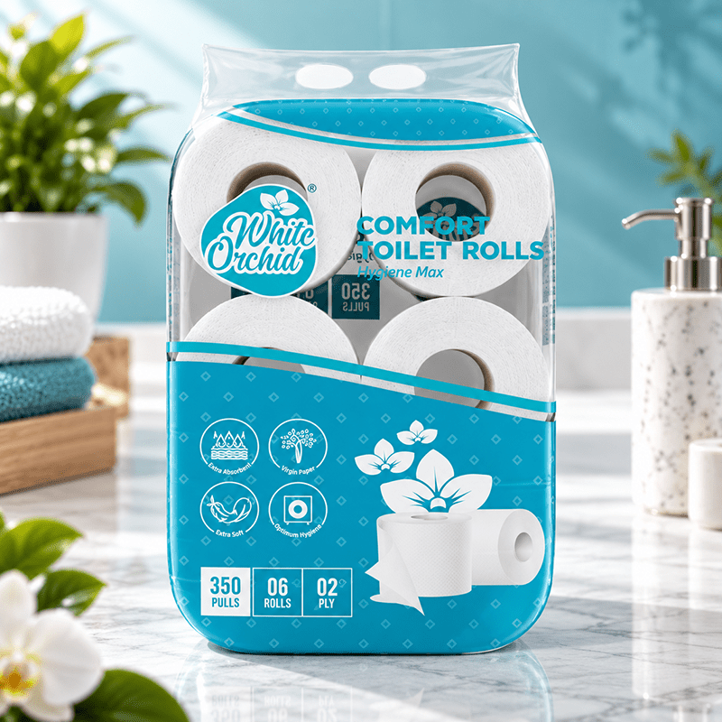 Comfort Toilet Rolls 350 pack of 6 rolls exporter from India to UK - White Orchid