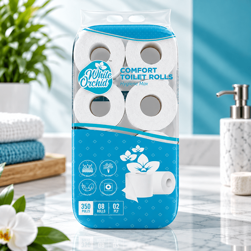 Comfort Toilet Rolls 350 pack of 8 rolls exporter from India to UAE - White Orchid