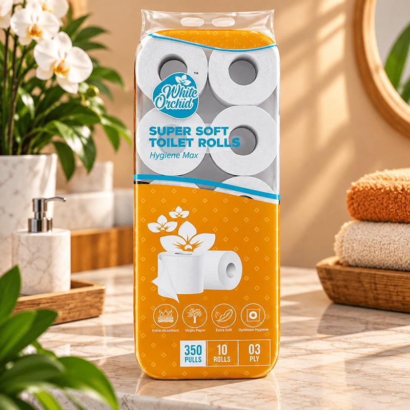 Super Soft Toilet Rolls pack of 10 rolls exporter from India to Saudi Arabia - White Orchid