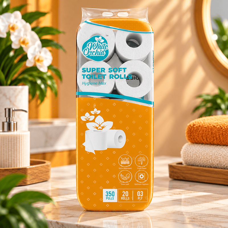 Super Soft Toilet Rolls pack of 20 rolls exporter from India to Germany - White Orchid