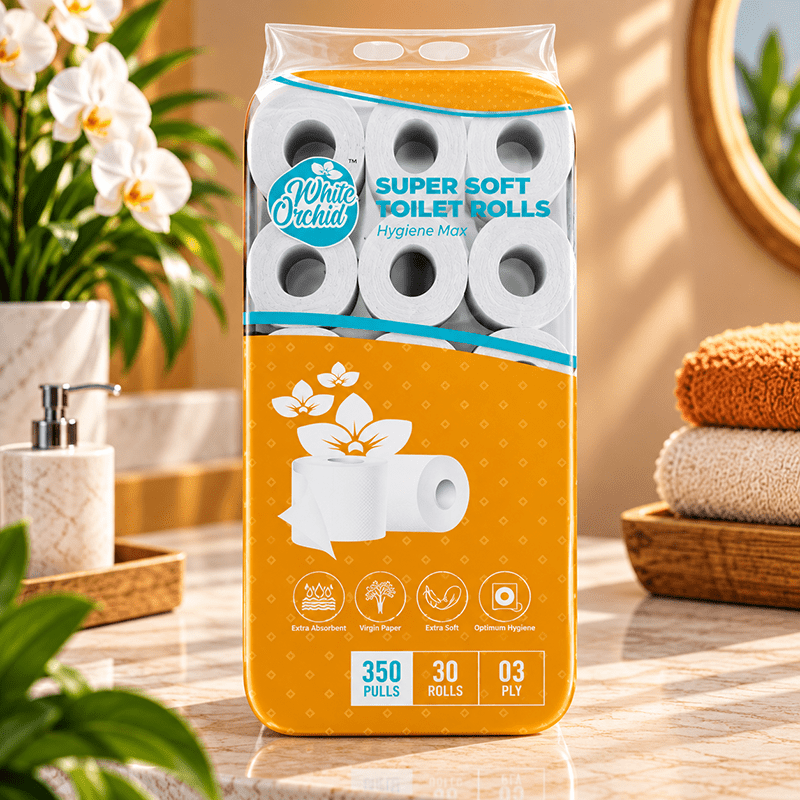 Super Soft Toilet Rolls pack of 30 rolls exporter from India to Oman - White Orchid
