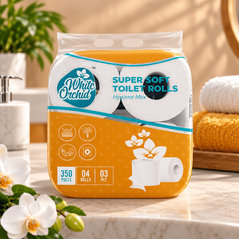 Super Soft Toilet Rolls pack of 4 rolls exporter from India to USA - White Orchid