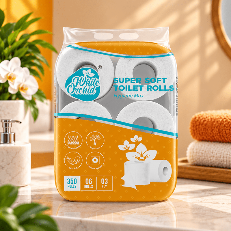 Super Soft Toilet Rolls pack of 6 rolls exporter from India to UK - White Orchid