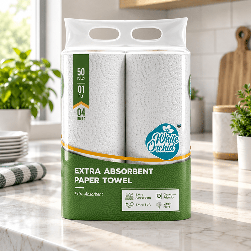 Extra Absorbent Paper Towel pack of 4 rolls exporter from India to UK - White Orchid