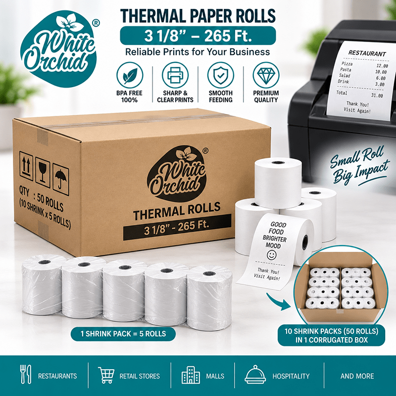 Thermal Roll 3 1/8 Inch x 265 ft manufacturer and exporter in Ahmedabad India - White Orchid product detail