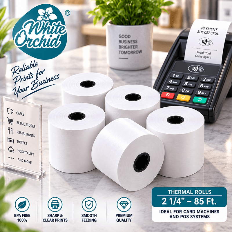 Thermal Roll 2 1/4 Inch x 85 ft manufacturer and exporter in Ahmedabad India - White Orchid pack view