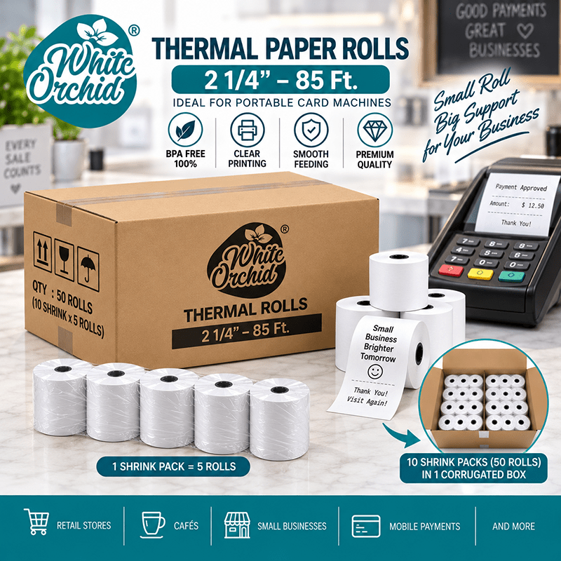 Thermal Roll 2 1/4 Inch x 85 ft manufacturer and exporter in Ahmedabad India - White Orchid product detail