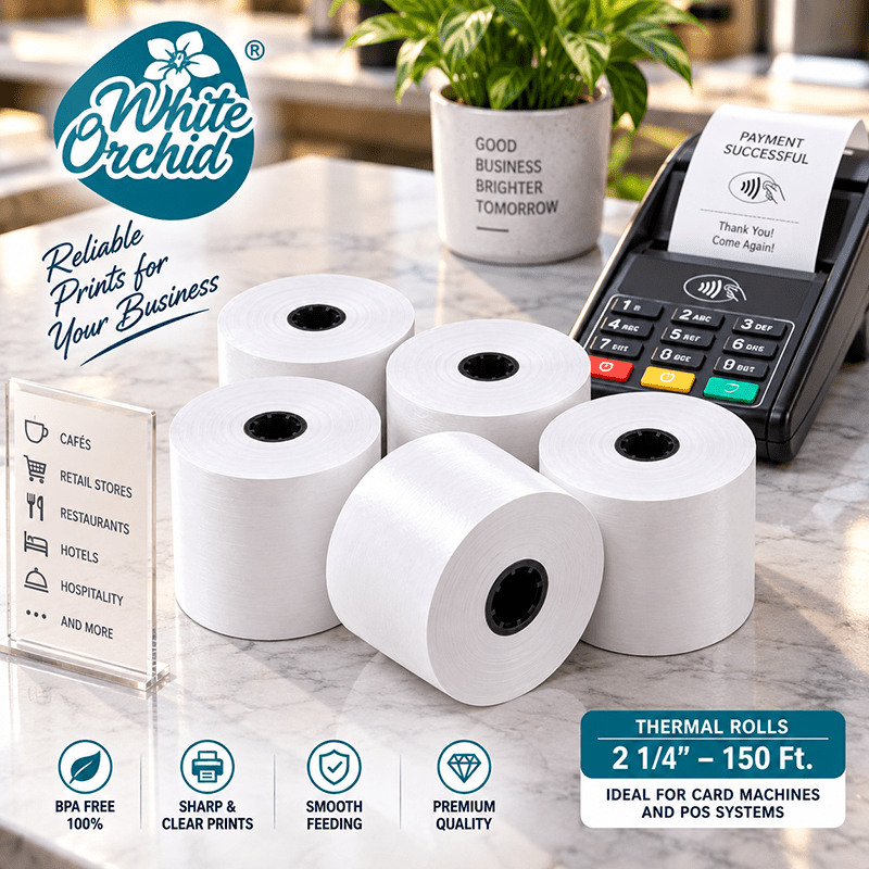 Thermal Roll 2 1/4 Inch x 150 ft manufacturer and exporter in Ahmedabad India - White Orchid pack view