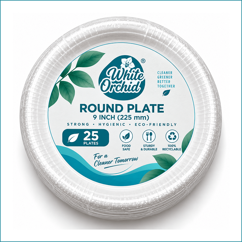 Manufacturer Exporter of Bagasse Round Plate 9 Inch in Ahmedabad - India