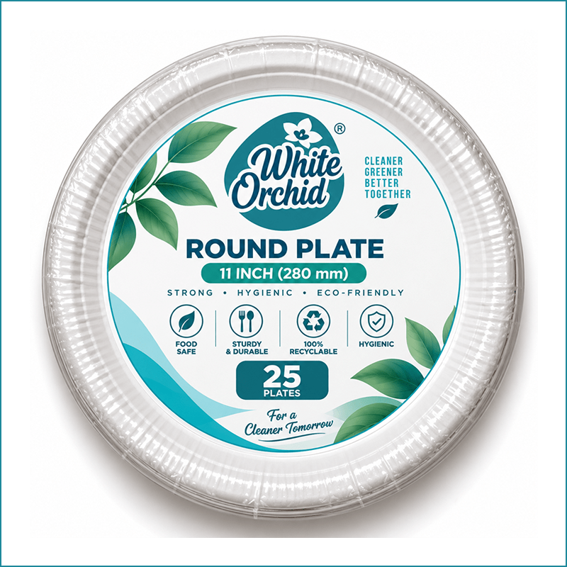 Manufacturer Exporter of Bagasse Round Plate 11 Inch in Ahmedabad - India