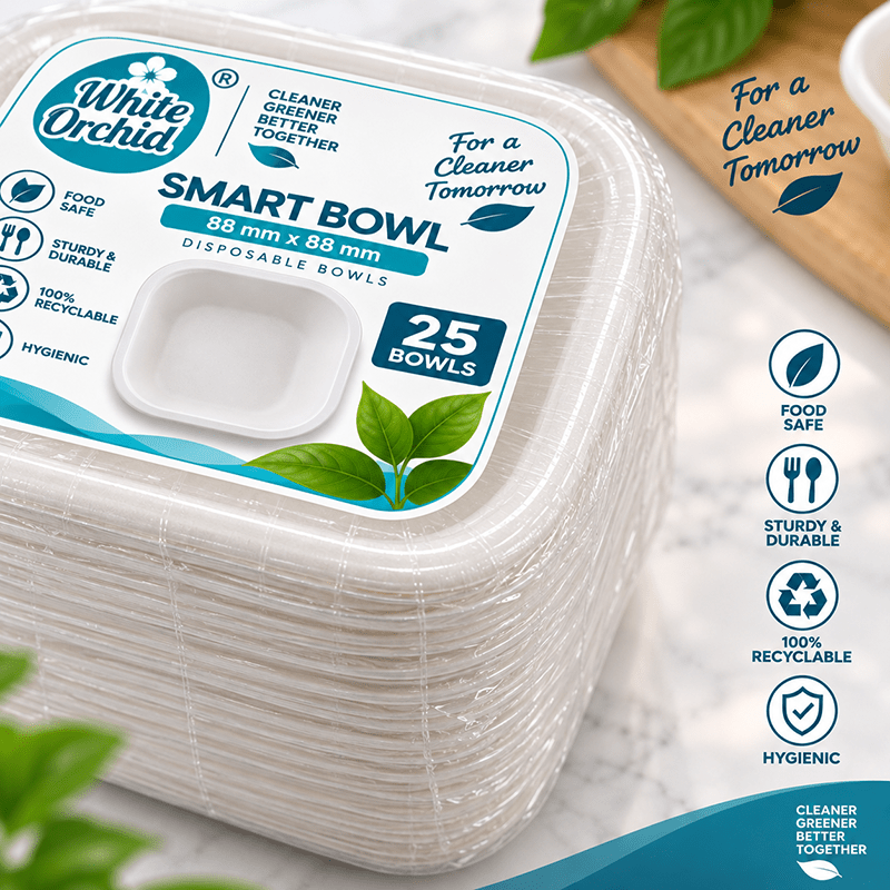 Bagasse Smart Bowl 120 ml manufacturer and exporter in Ahmedabad India - White Orchid bulk packing