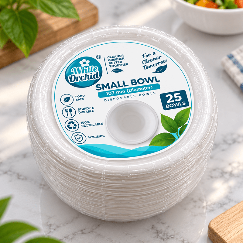 Bagasse Small Bowl 180 ml manufacturer and exporter in Ahmedabad India - White Orchid pack view