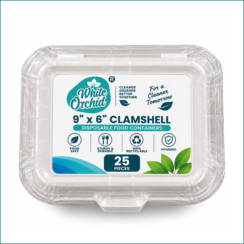 Manufacturer Exporter of Bagasse Clamshell 9 x 6 Inch in Ahmedabad - India