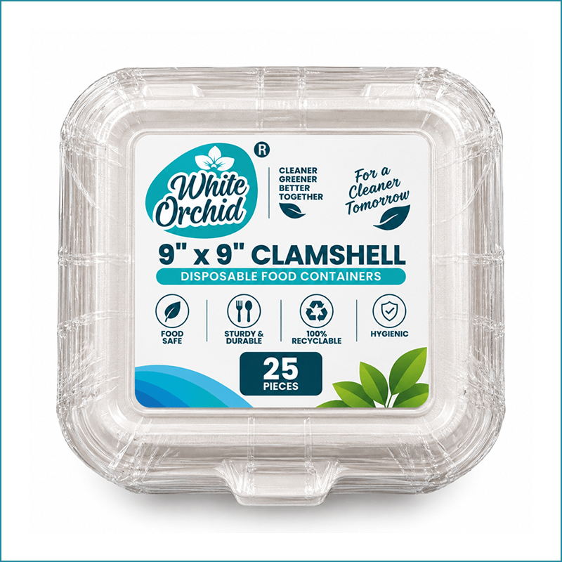 Manufacturer Exporter of Bagasse Clamshell 9 x 9 Inch in Ahmedabad - India